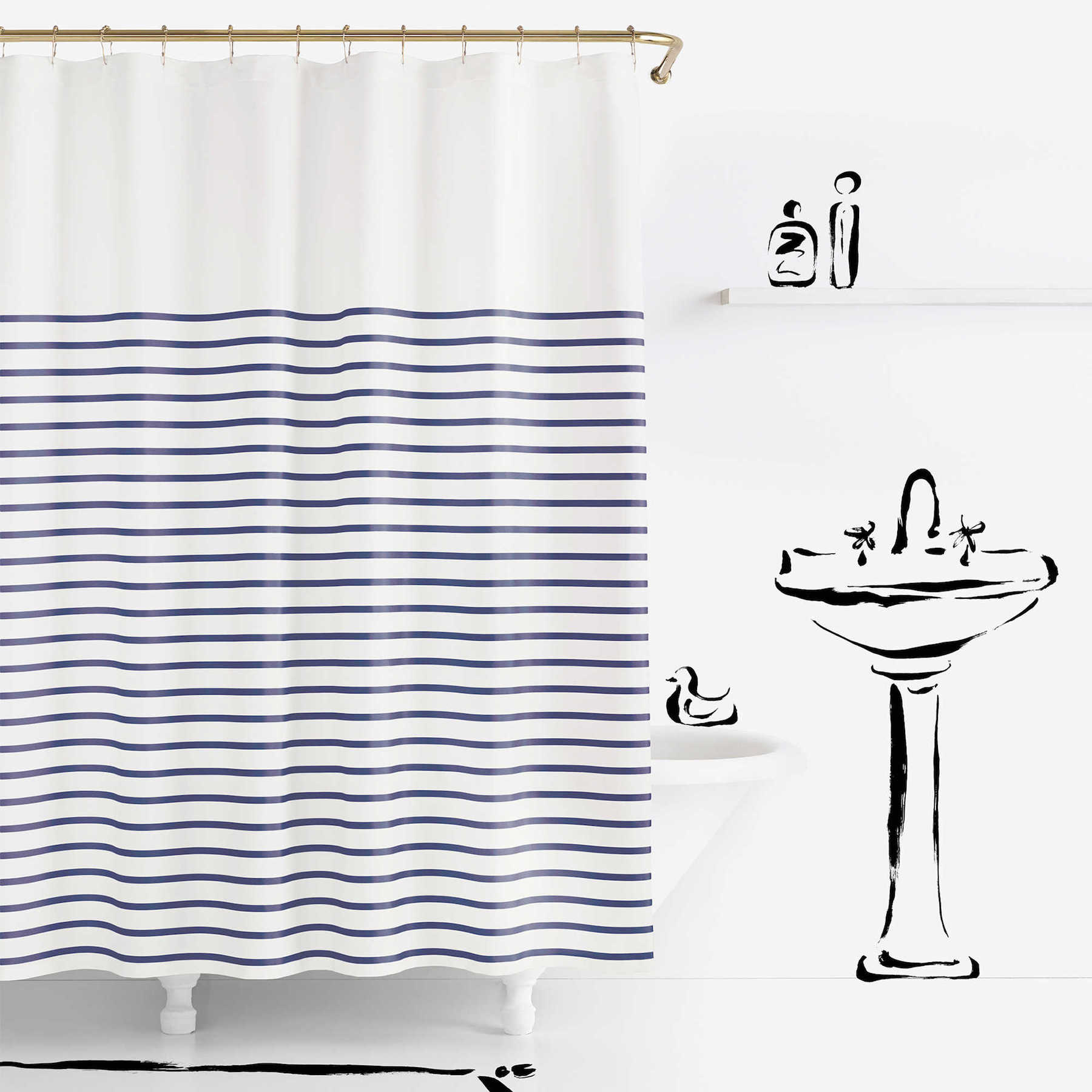 Kate Spade blau-weiß gestreifter Duschvorhang