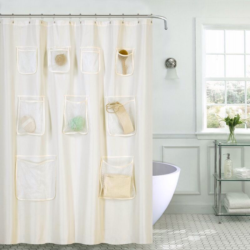 バスルーム収納用ポケット付きシャワーカーテン