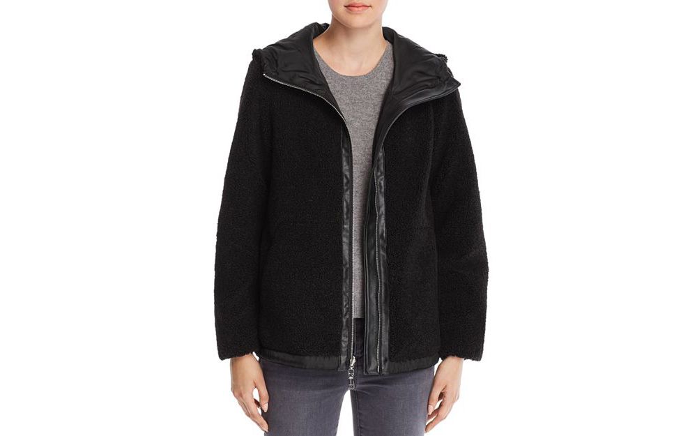 Vince Camuto Hooded Zip-Front Faux Fur Teddy Jacket