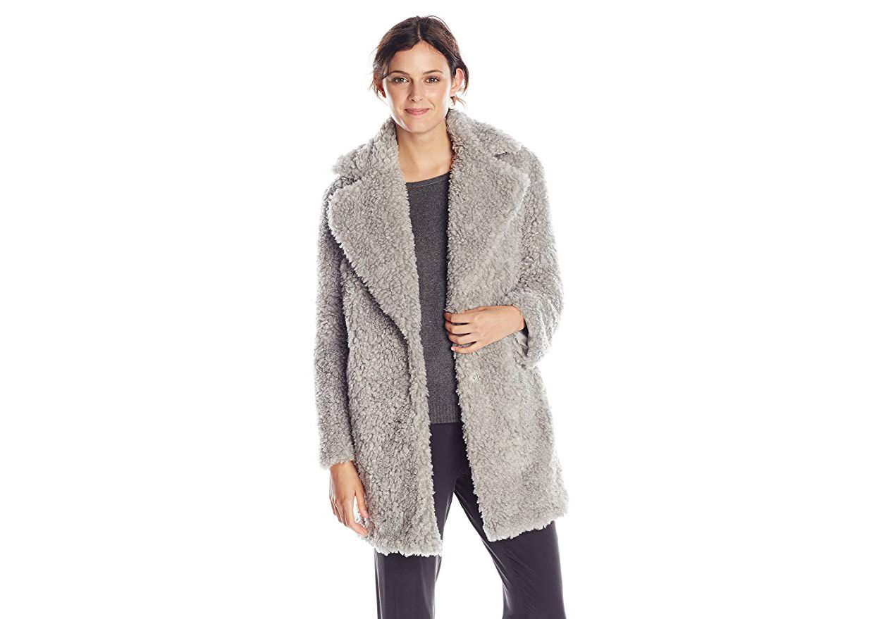Kensie Notch-Collar Faux Fur Coat