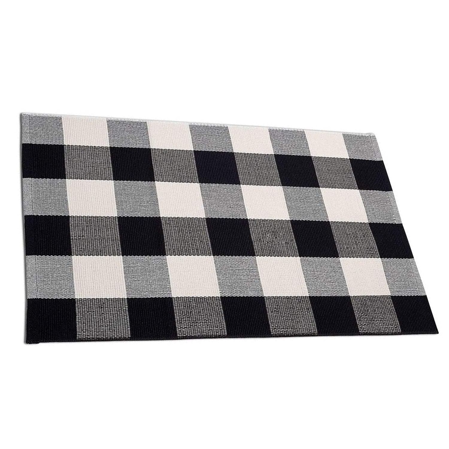 MUBIN Buffalo Plaid matto 2x3 jalkaa ulkokäyttöön mustavalkoinen ruudullinen matto puuvillainen käännettävä