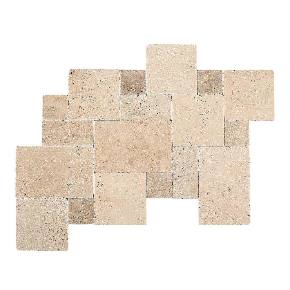 Daltile Travertine Peruvian Cream Paredon Pattern Natural Stone Floor and Wall Tile Kit ، 10.30 دولار / قدم مربع قدم ؛ homedepot.com