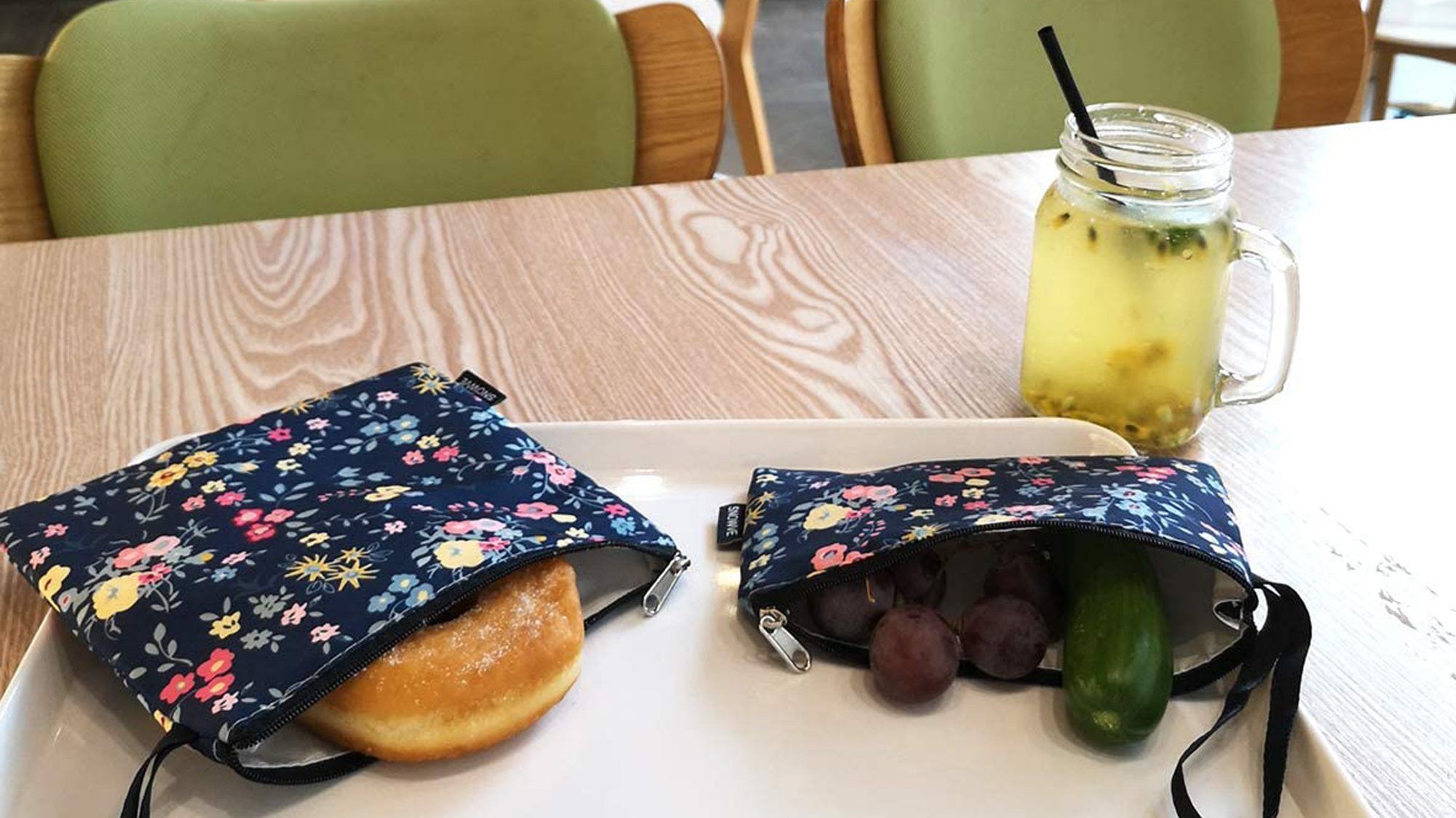 أكياس وجبات خفيفة قابلة لإعادة الاستخدام أكياس ساندويتش - أكياس غداء آمنة من طبقتين صديقة للبيئة وغسالة الأطباق