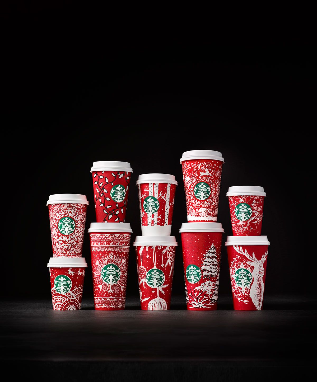 Starbucks debuterer med 13 nye versioner af deres røde kopper