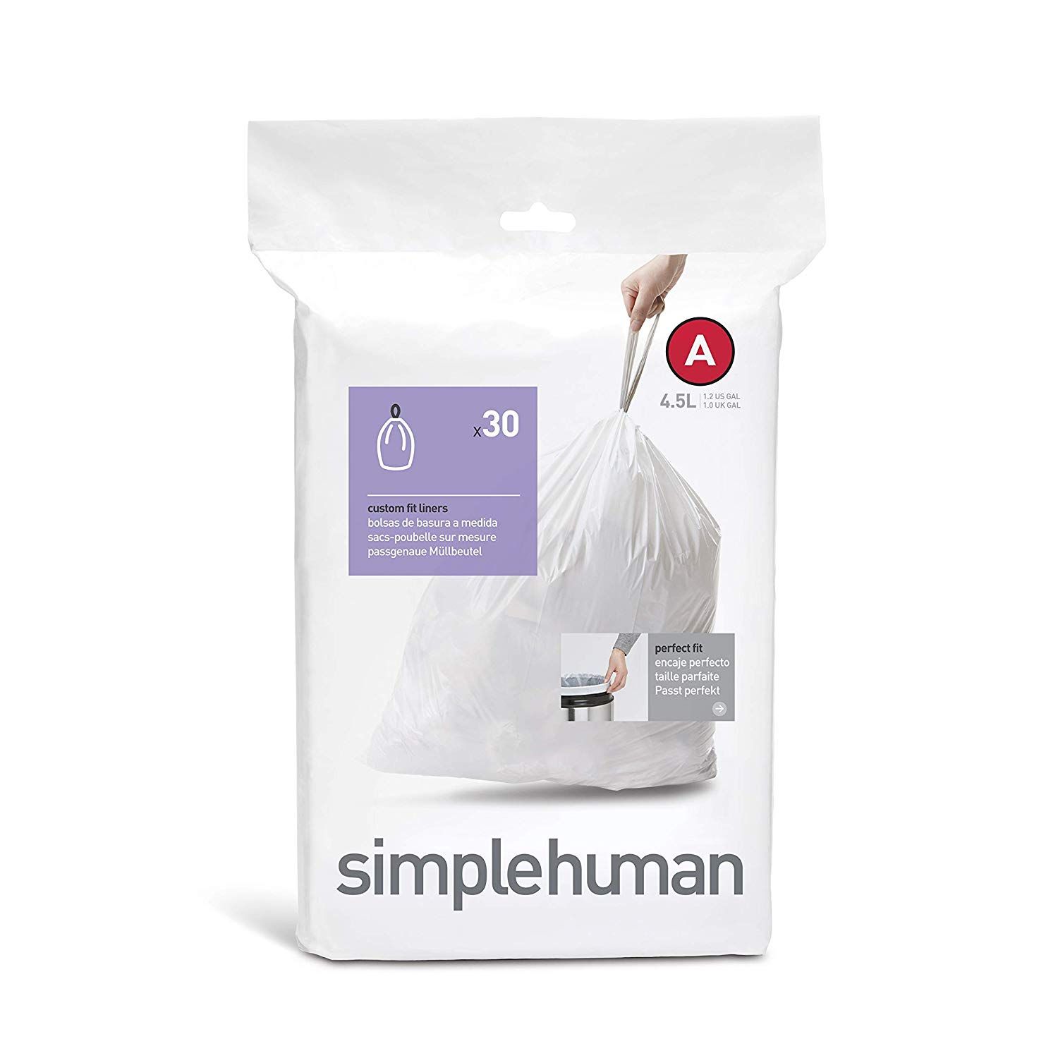 Is féidir le Amazon Essentials SimpleHuman Trash Liners in White