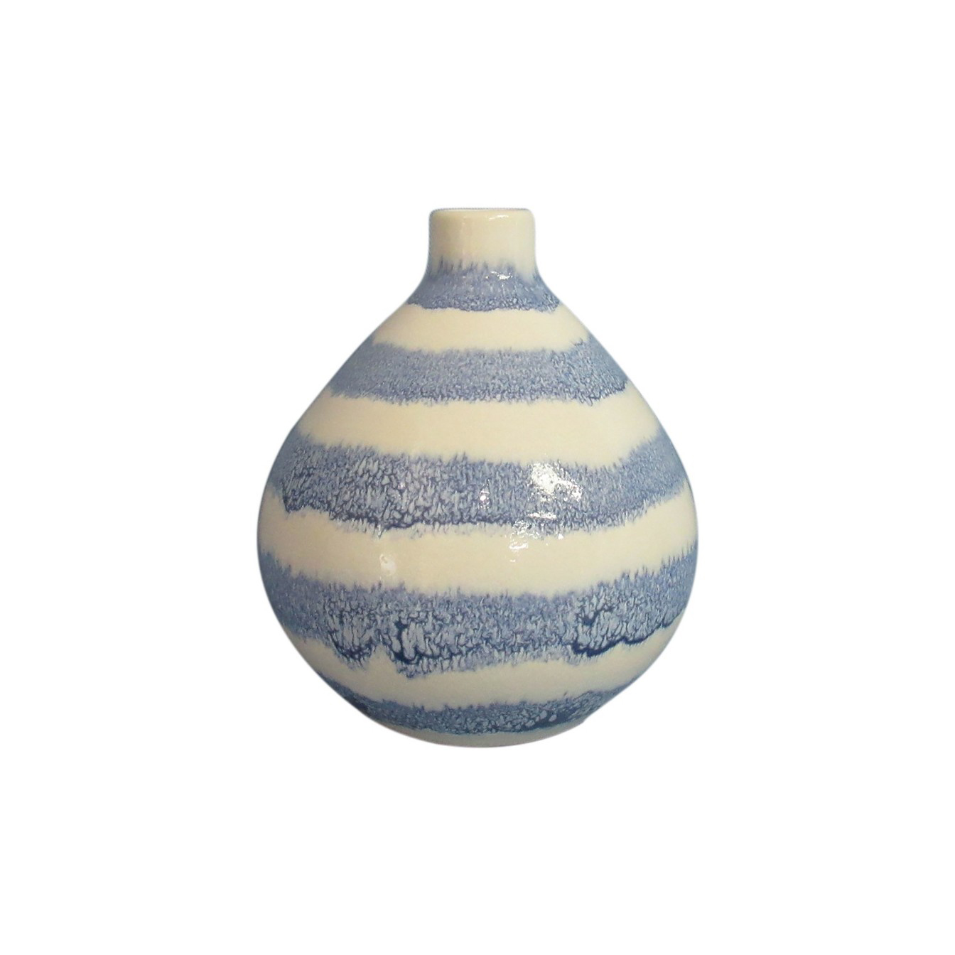 Keramikas ar rokām apgleznotas zilās svītras vāze