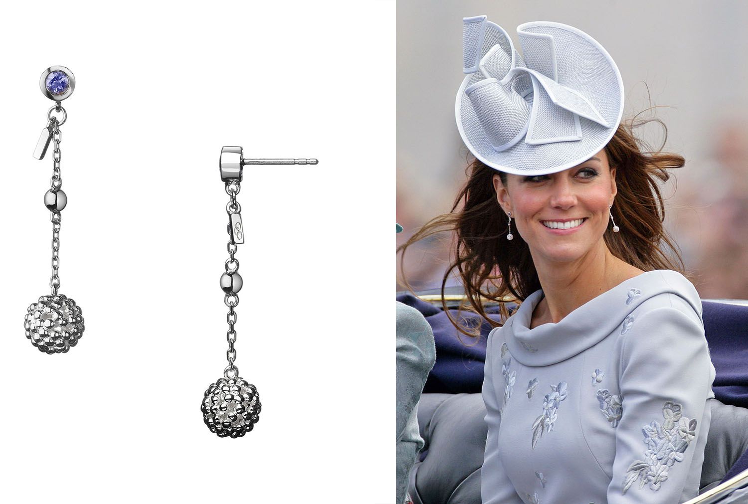 Kate Middleton Linkit Lontoon kuohuviinikuplahopeisista pisarakorvakoruista