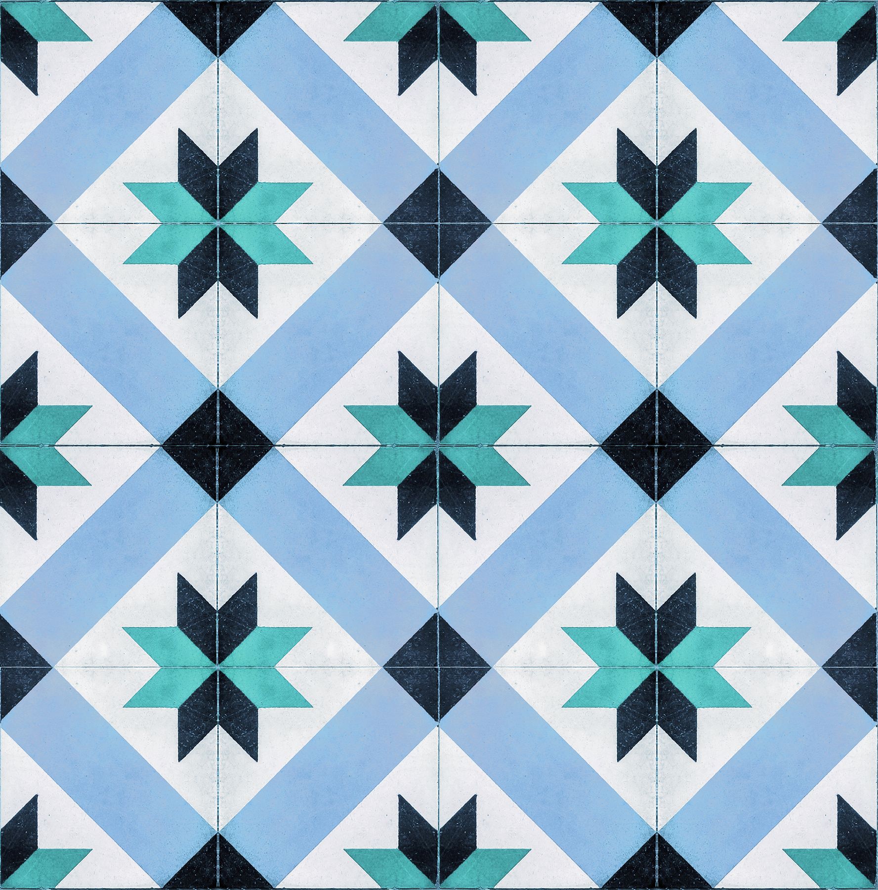 厨房地砖的想法 - 蓝色几何瓷砖
