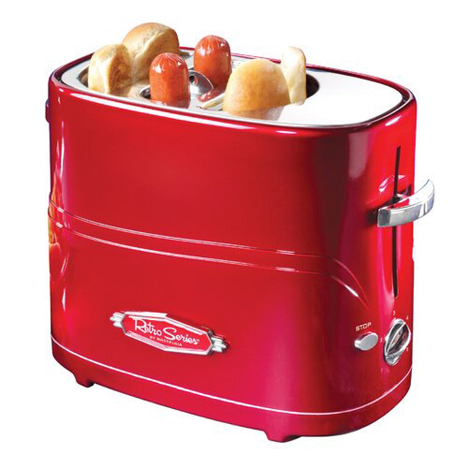 Nostalgia HDT600RETRORED Retro Pop-Up Toster do Hot Dogów