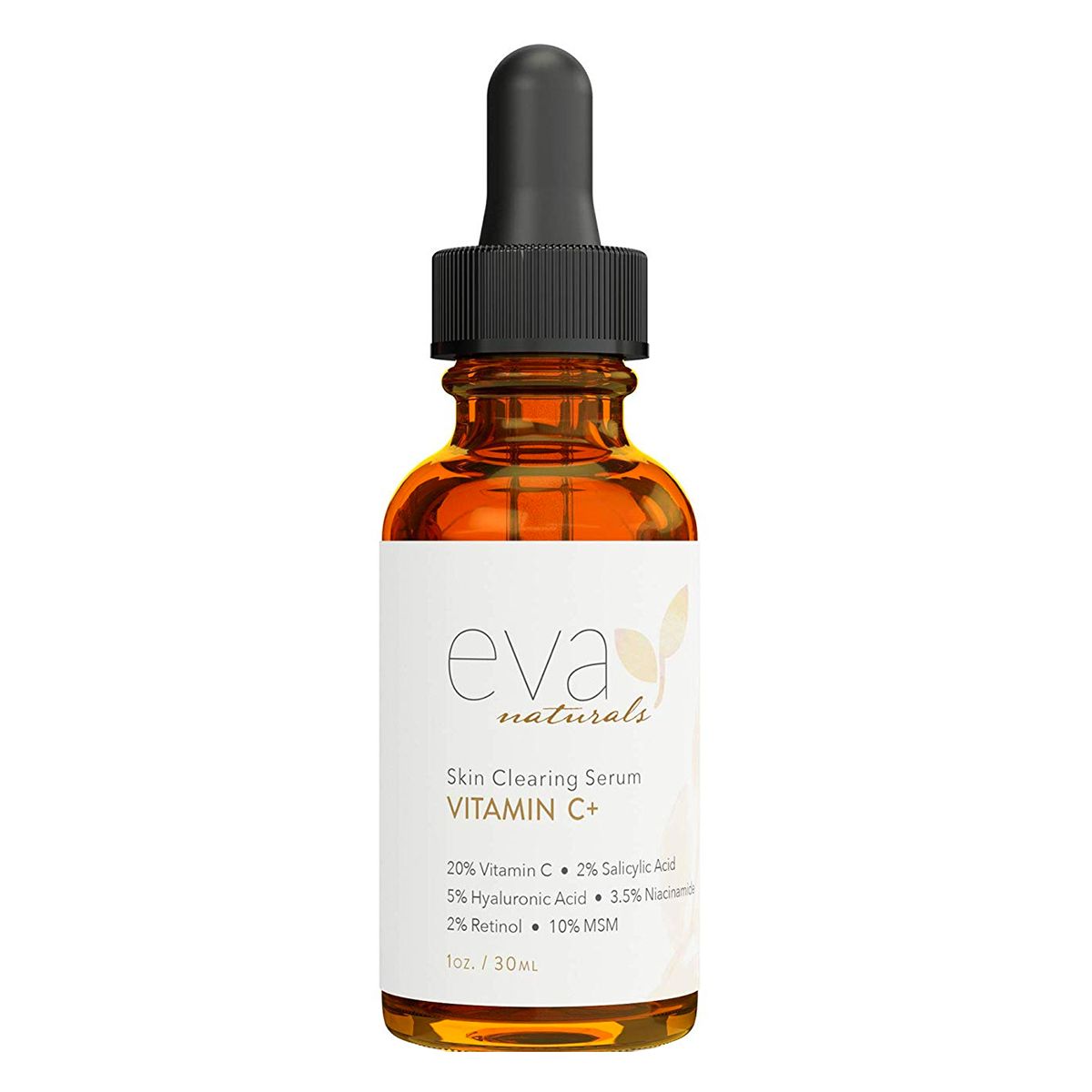 Labākie pretnovecošanās līdzekļi grumbām: Eva Naturals ādas notīrošais serums ar C vitamīnu, hialuronskābi, retinolu un niacinamīdu