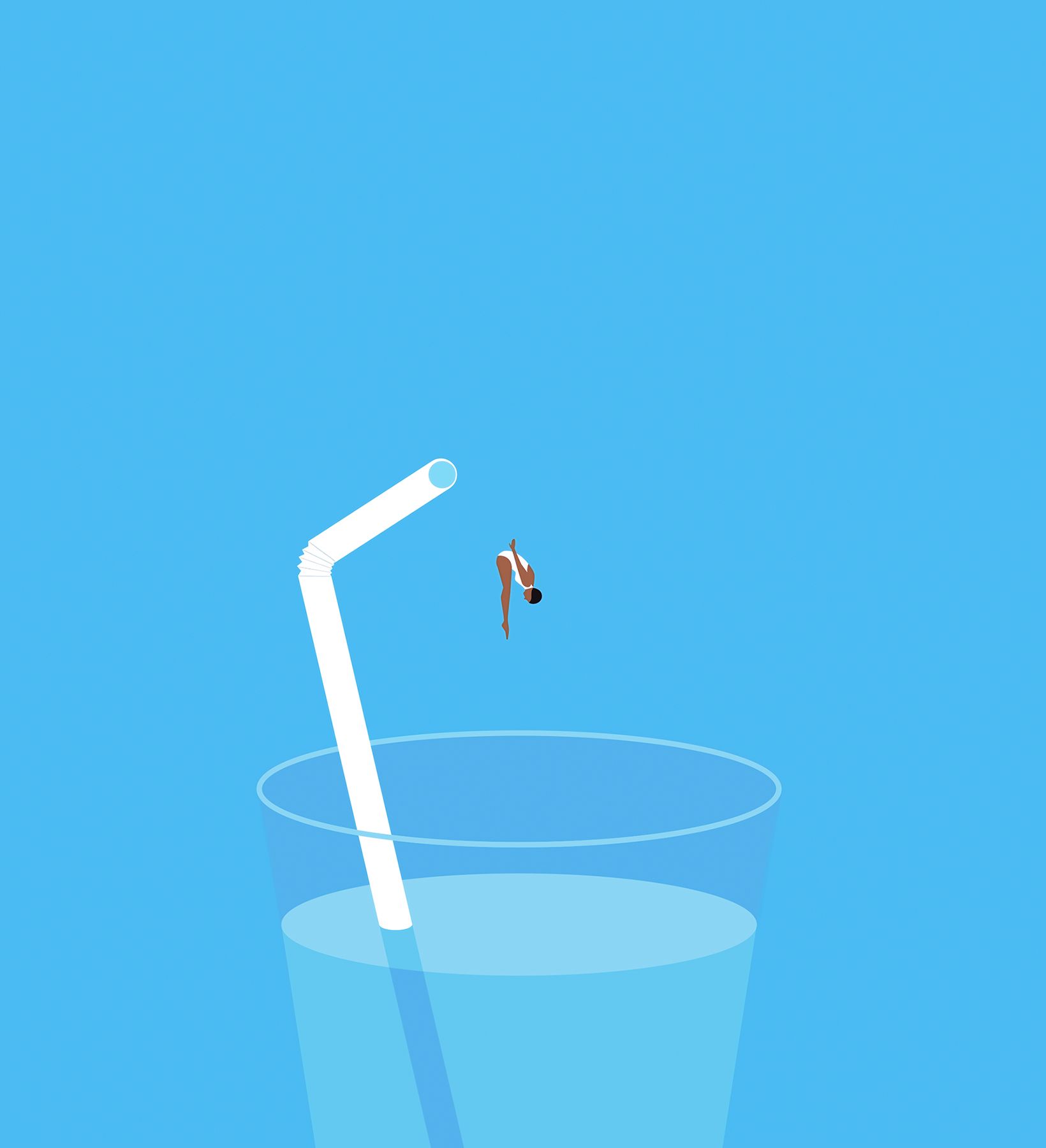 Ilustração: Mulher mergulhando em um copo d'água