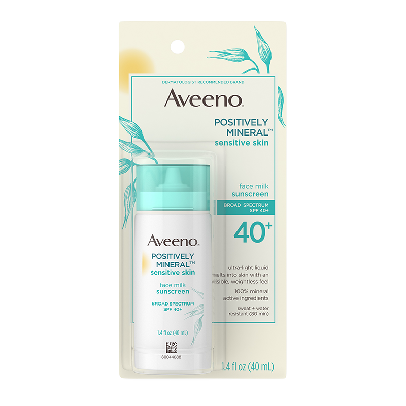 Beste gevoelige zonnebrandcrème: Aveeno Positief minerale gevoelige huid Gezichtsmelk SPF 40+