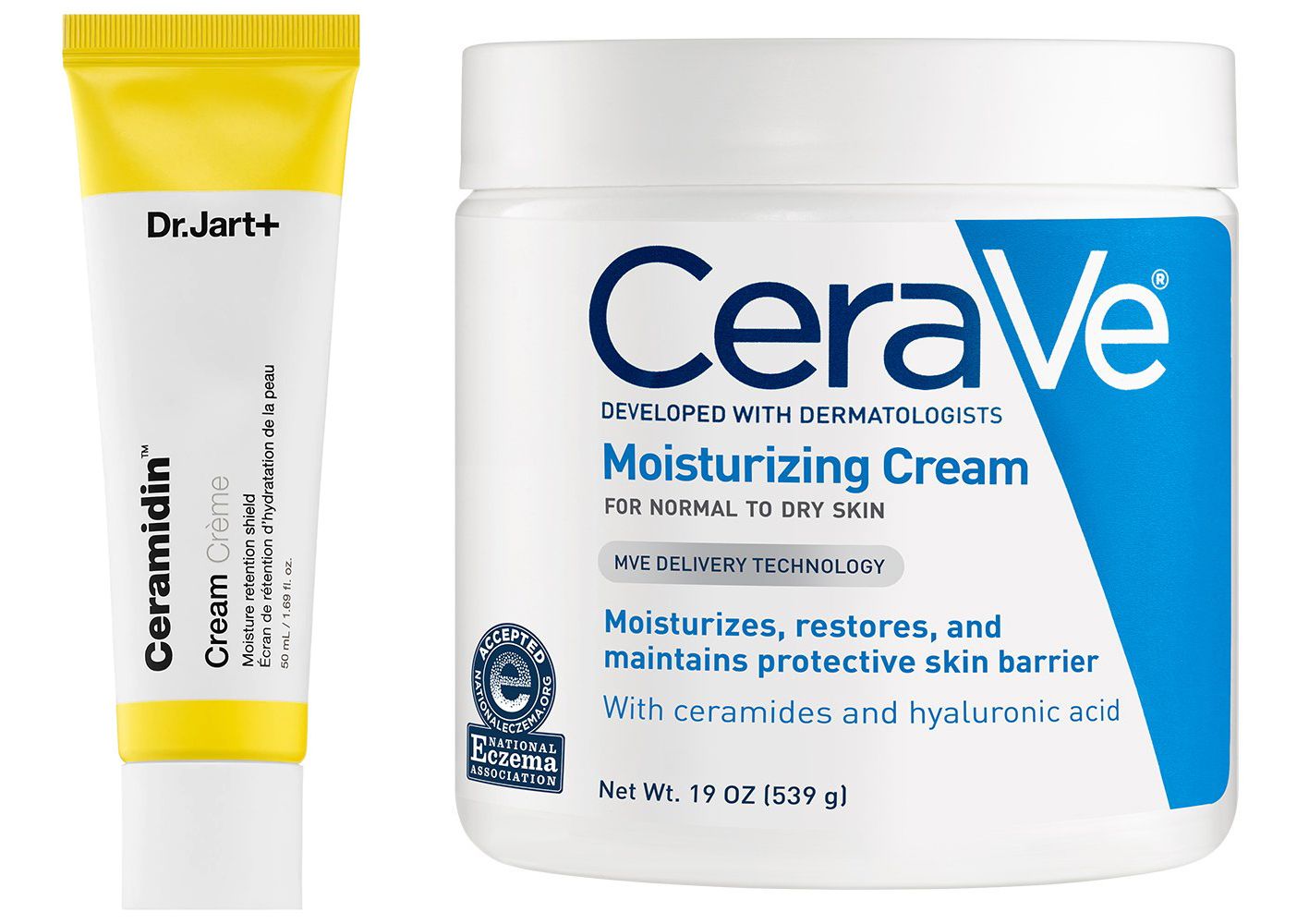 Dr. Jart+ Ceramidin Cream vs. CeraVe 保湿霜