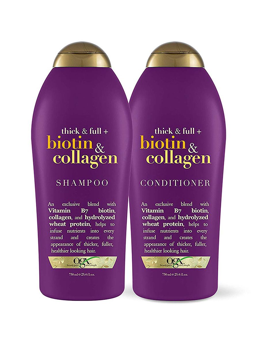 OGX debel in poln šampon in balzam za biotin in kolagen