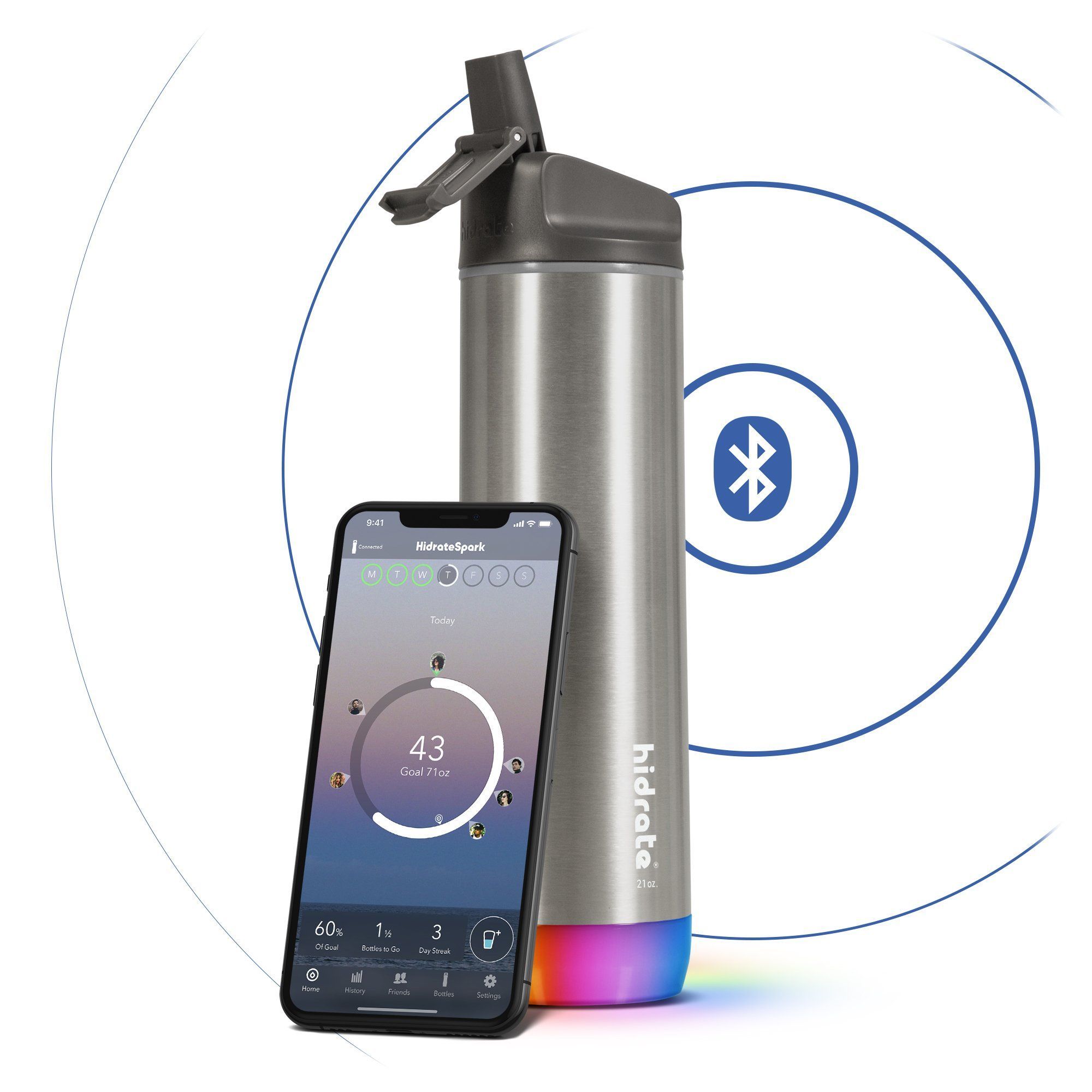 HidrateSpark Acero Bluetooth Botella de agua inteligente