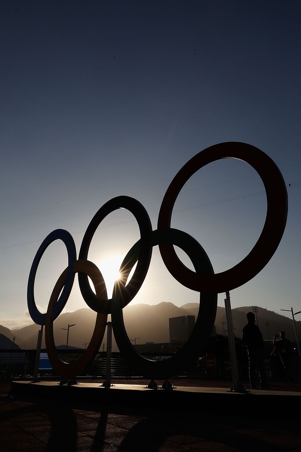 Olympiska ringar på morgonen i Rio