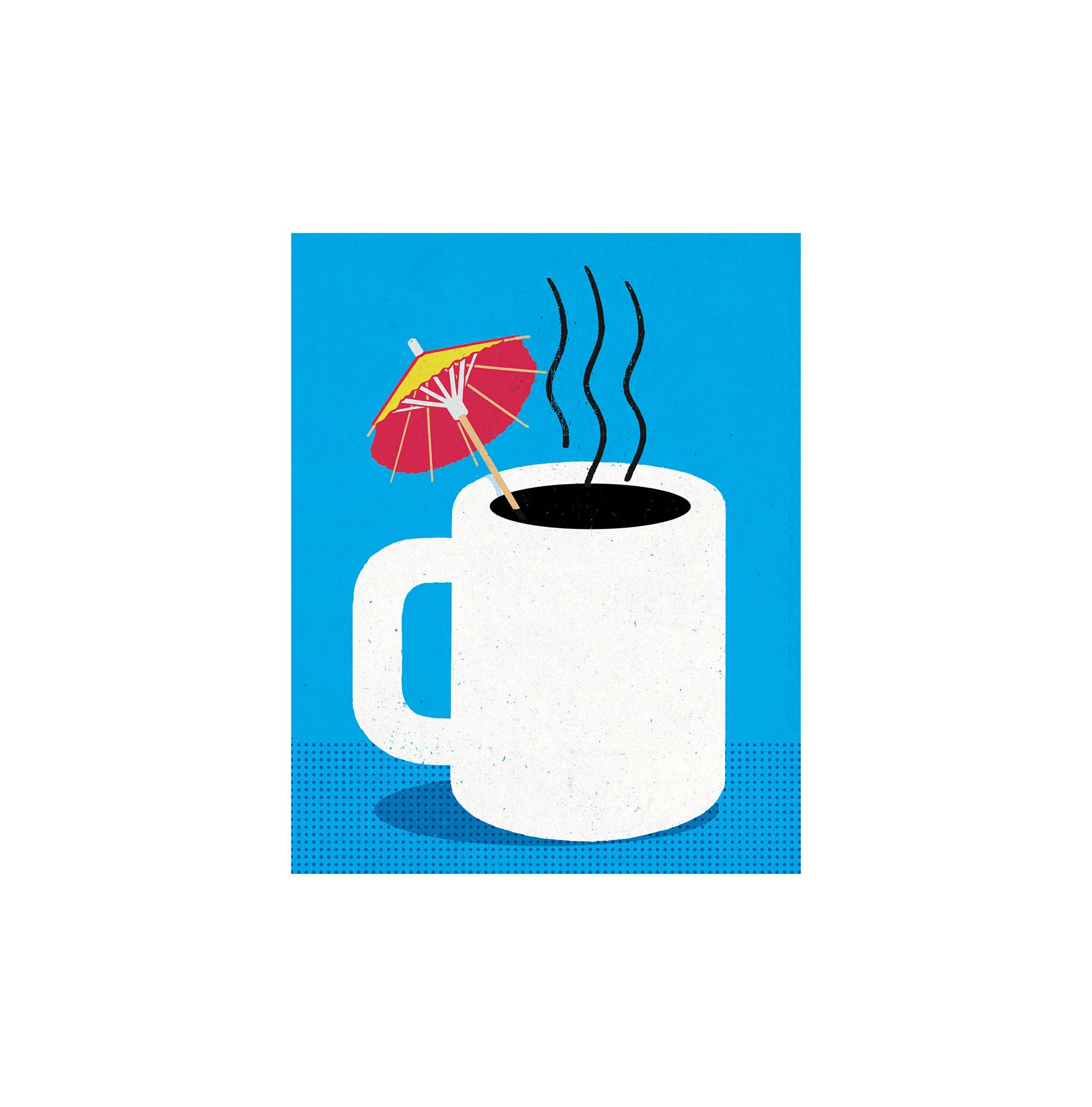Illustrasjon: kaffekopp med en drinkparaply