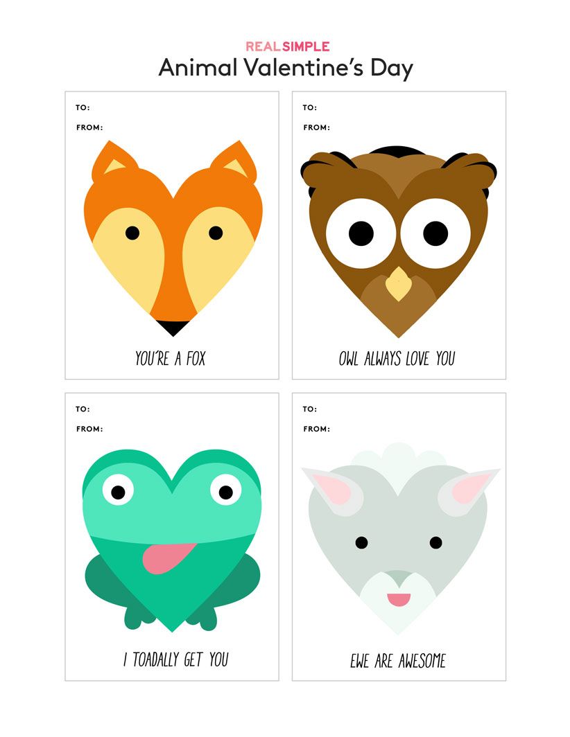 Ingyenes nyomtatható Valentin-kártyák: Animal Valentine