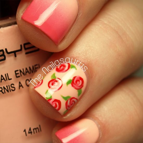 Freehanded Roses Wedding Nails
