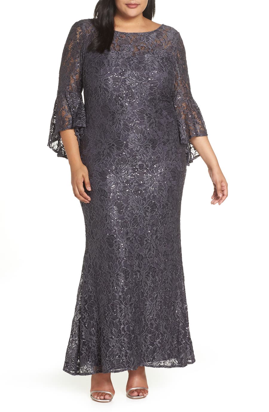 Morgan & Co Lace Bell Sleeve Plus Gown