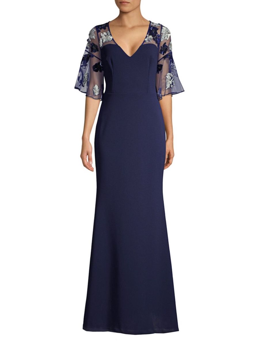 Aidan Mattox Sequined Floral Crepe Gown