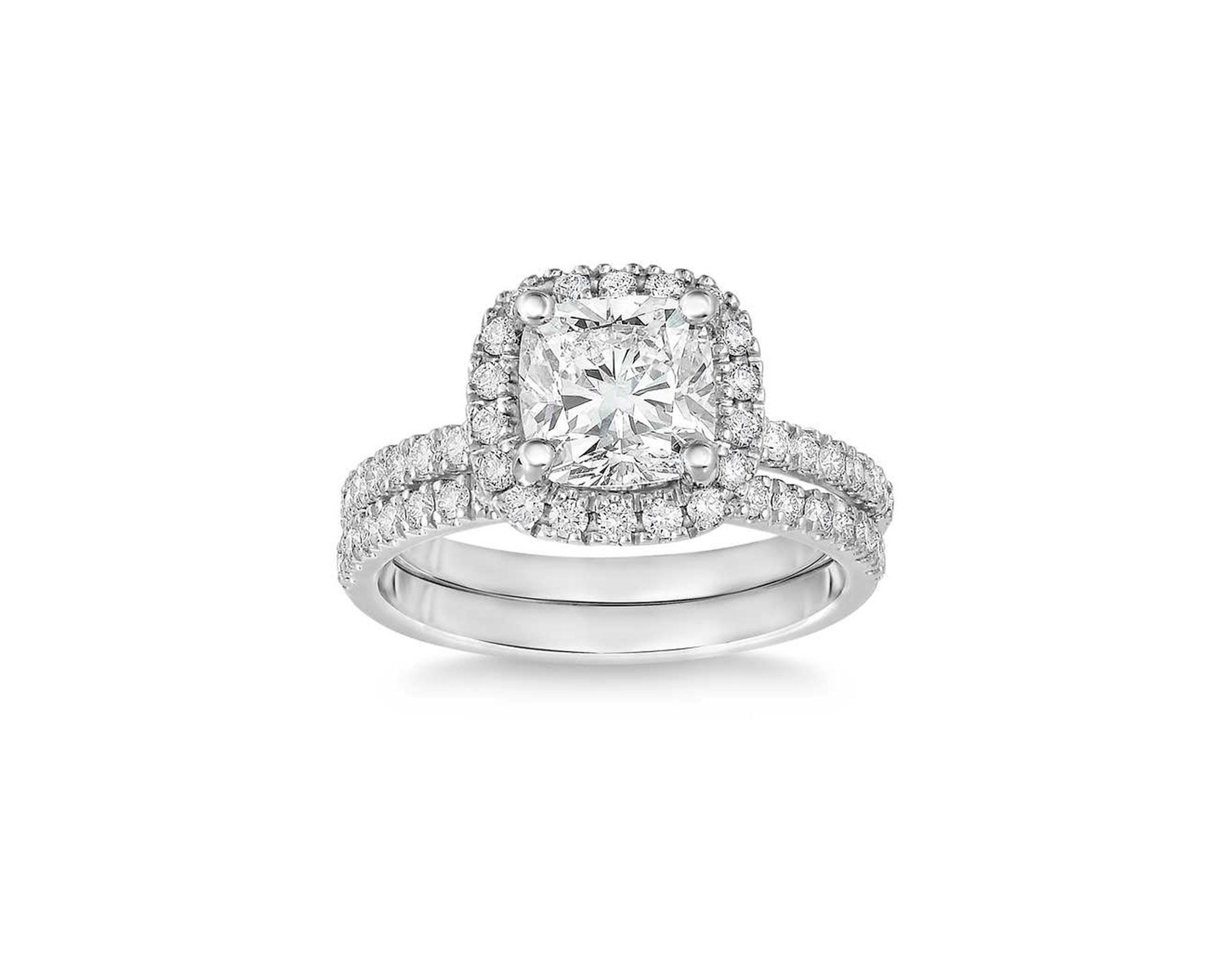 conjunto de anel de casamento de diamante com corte almofada costco