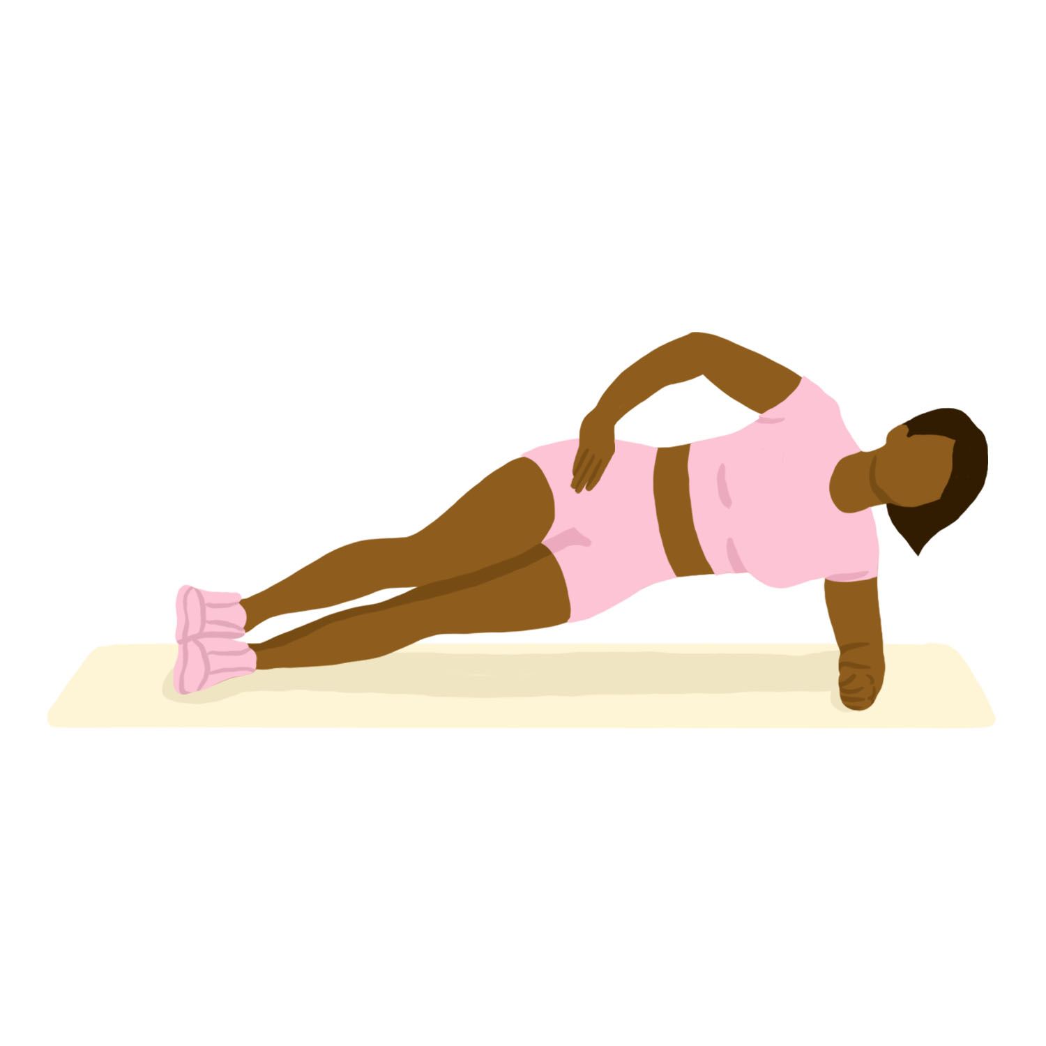 Упражнения за наклонени наклони: Страничен планк с илюстрация на хип на бедрата